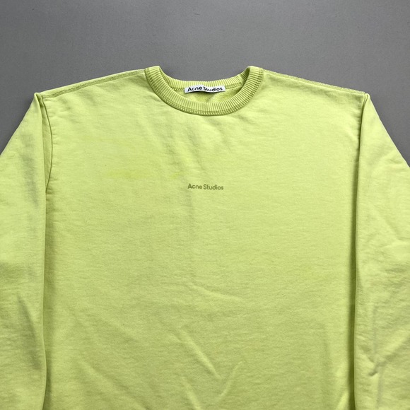 Acne Studios Sweatshirt Womens XXS Fluo Green Neon Yellow Stamp Logo Relaxed Fit - Picture 2 of 12